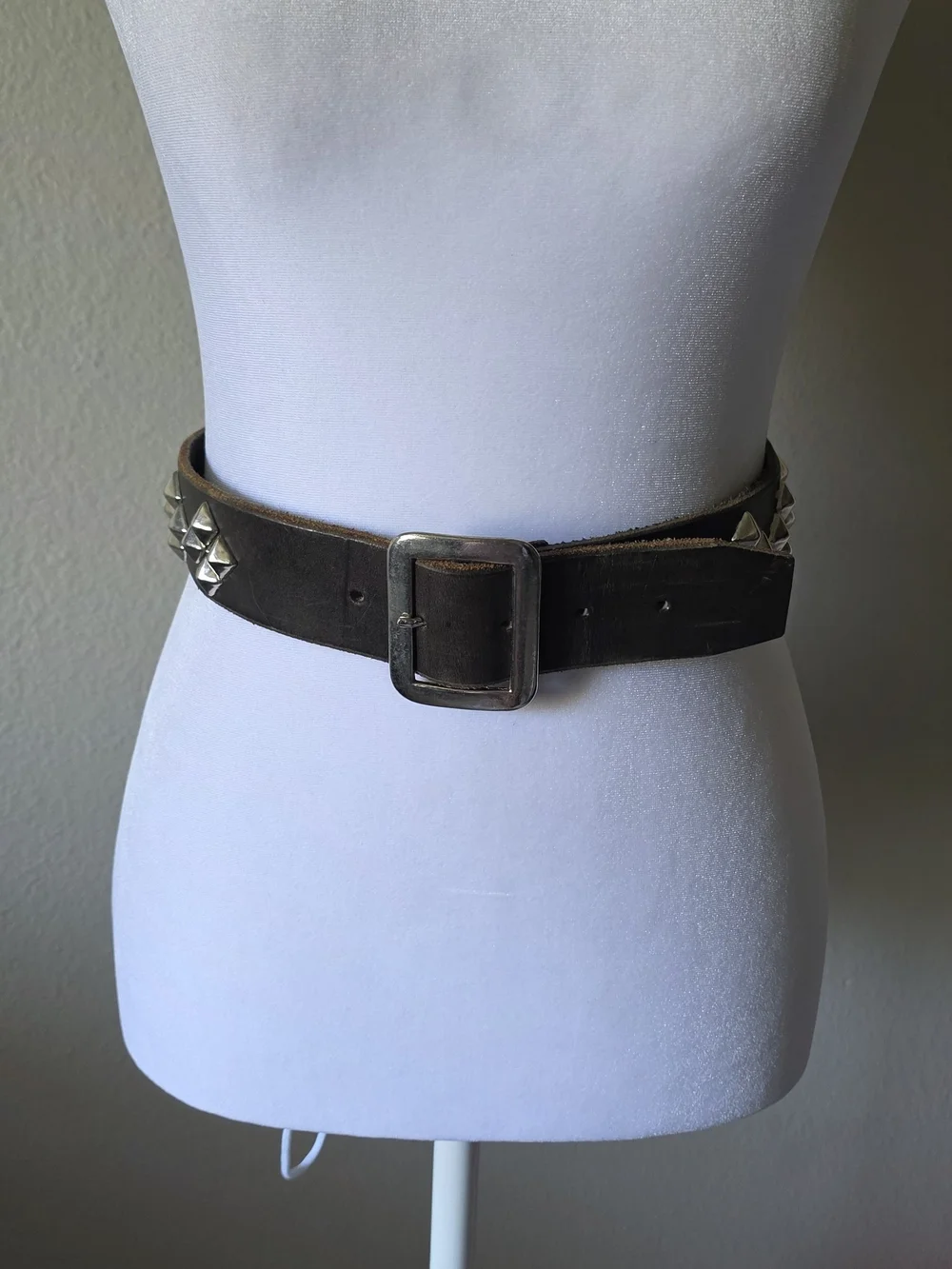 Dark Brown Silver Studded Punk Rock Vintage Genuine Leather Belt